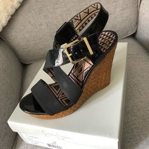 Jessica Simpson black catskill wedges size 7.5